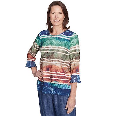 Petite Alfred Dunner Tie Dye Striped Crewneck Top