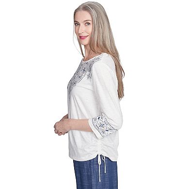 Petite Alfred Dunner Linear Embroidered Tie Sleeve Top