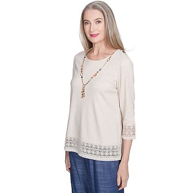 Petite Alfred Dunner Lace Trimmed Knit Top with Necklace
