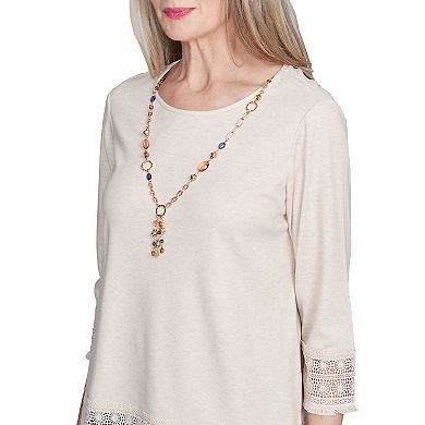 Petite Alfred Dunner Lace Trimmed Knit Top with Necklace