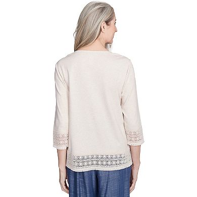Petite Alfred Dunner Lace Trimmed Knit Top with Necklace