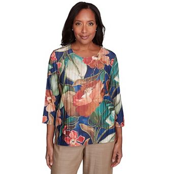 Petite Alfred Dunner Dramatic Floral Top with Necklace