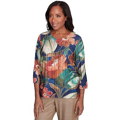 Petite Alfred Dunner Dramatic Floral Top with Necklace