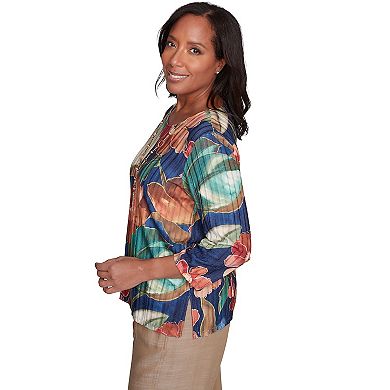 Petite Alfred Dunner Dramatic Floral Top with Necklace