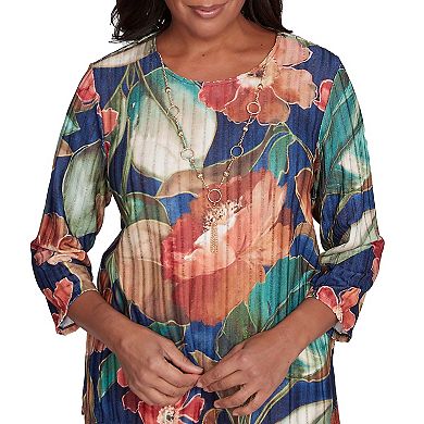 Petite Alfred Dunner Dramatic Floral Top with Necklace