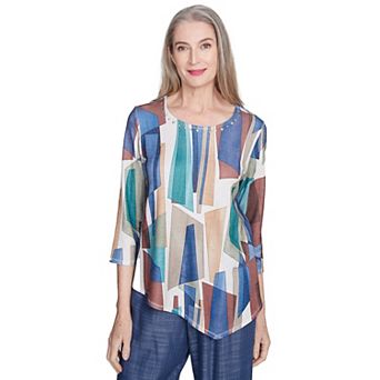 Petite Alfred Dunner Abstract Stained Glass Crew Neck Top