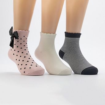 Girls Cuddl Duds® Plushfill Bow Midweight Ankle Socks 3 pk