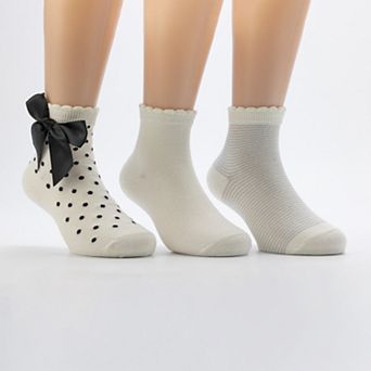 Girls Cuddl Duds® Plushfill Bow Midweight Ankle Socks 3 pk