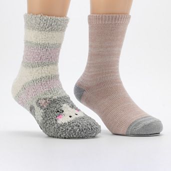 Girls Cuddl Duds® Plushfill Fuzzy Critter Crew Socks 2 pk