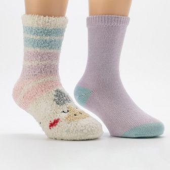 Girls Cuddl Duds® Plushfill Fuzzy Critter Crew Socks 2 pk