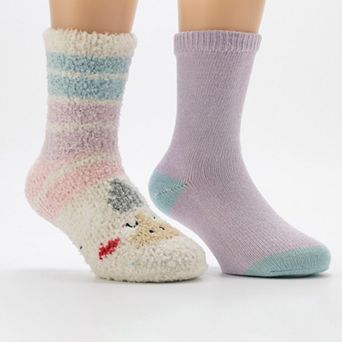 Girls Cuddl Duds® Plushfill Fuzzy Critter Crew Socks 2 pk