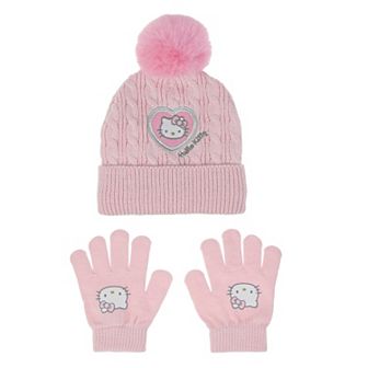 Girls Hello Kitty 2 pc Cable Knit Hat & Gloves Set