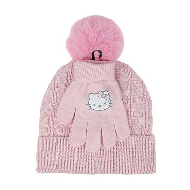 Girls Hello Kitty 2-pc. Cable Knit Hat & Gloves Set