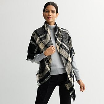 Women's Nine West Large Scale Plaid Triangle Scarf