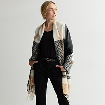 Women's Nine West Textured Color Block Feather Soft Wrap