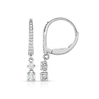 14k White Gold 1 Carat T.W. Diamond Hoop Drop Earrings