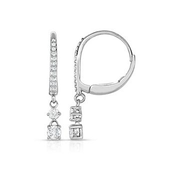 14k White Gold 1 Carat T.W. Diamond Hoop Drop Earrings