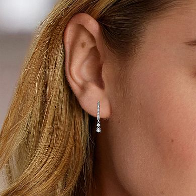 Diamaison 14k White Gold 1 Carat T.W. Diamond Hoop Drop Earrings