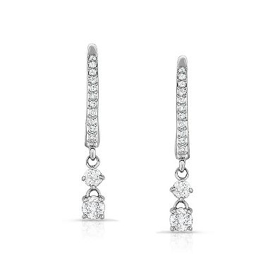 Diamaison 14k White Gold 1 Carat T.W. Diamond Hoop Drop Earrings