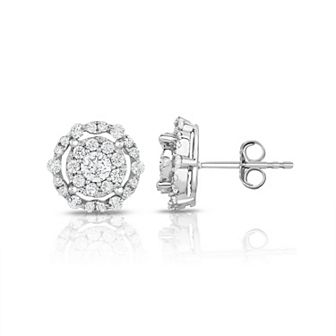 14k White Gold 1 Carat T.W. Diamond Halo Stud Earrings