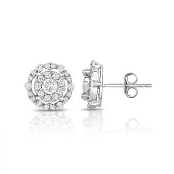 Diamaison 14k White Gold 1 Carat T.W. Diamond Halo Stud Earrings