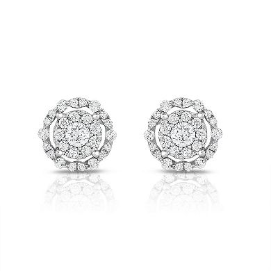 Diamaison 14k White Gold 1 Carat T.W. Diamond Halo Stud Earrings