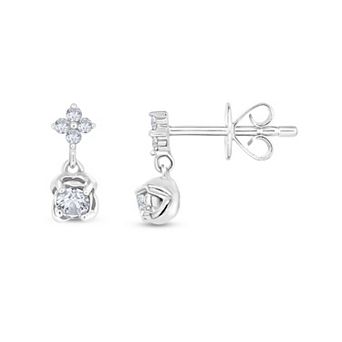 10k White Gold 1/5 Carat T.W. Diamond Floral Double Drop Earrings
