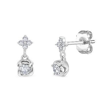 Diamaison 10k White Gold 1/5 Carat T.W. Diamond Floral Double Drop Earrings