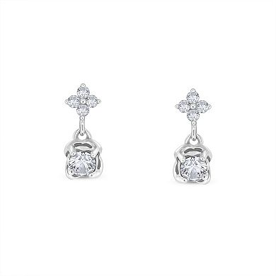Diamaison 10k White Gold 1/5 Carat T.W. Diamond Floral Double Drop Earrings