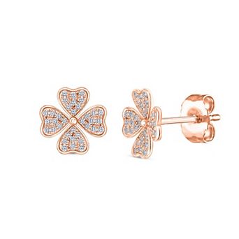10k Rose Gold 1/4 Carat T.W. Diamond Four Leaf Clover Stud Earrings