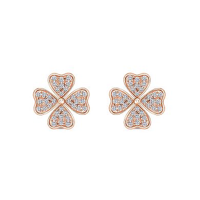 10k Rose Gold 1/4 Carat T.W. Diamond Four Leaf Clover Stud Earrings