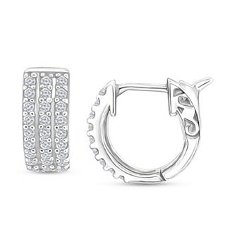14k White Gold 1/2 Carat T.W. Diamond Multi Row Hoop Earrings