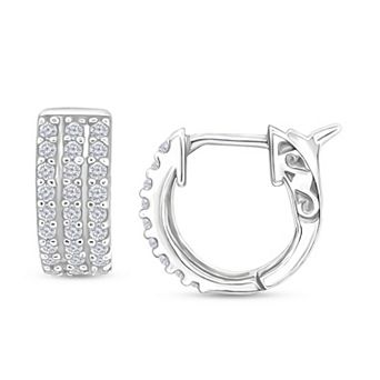 14k White Gold 1/2 Carat T.W. Diamond Multi Row Hoop Earrings