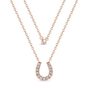 Diamaison 10k Rose Gold 1/4 Carat T.W. Diamond Horseshoe Pendant Necklace