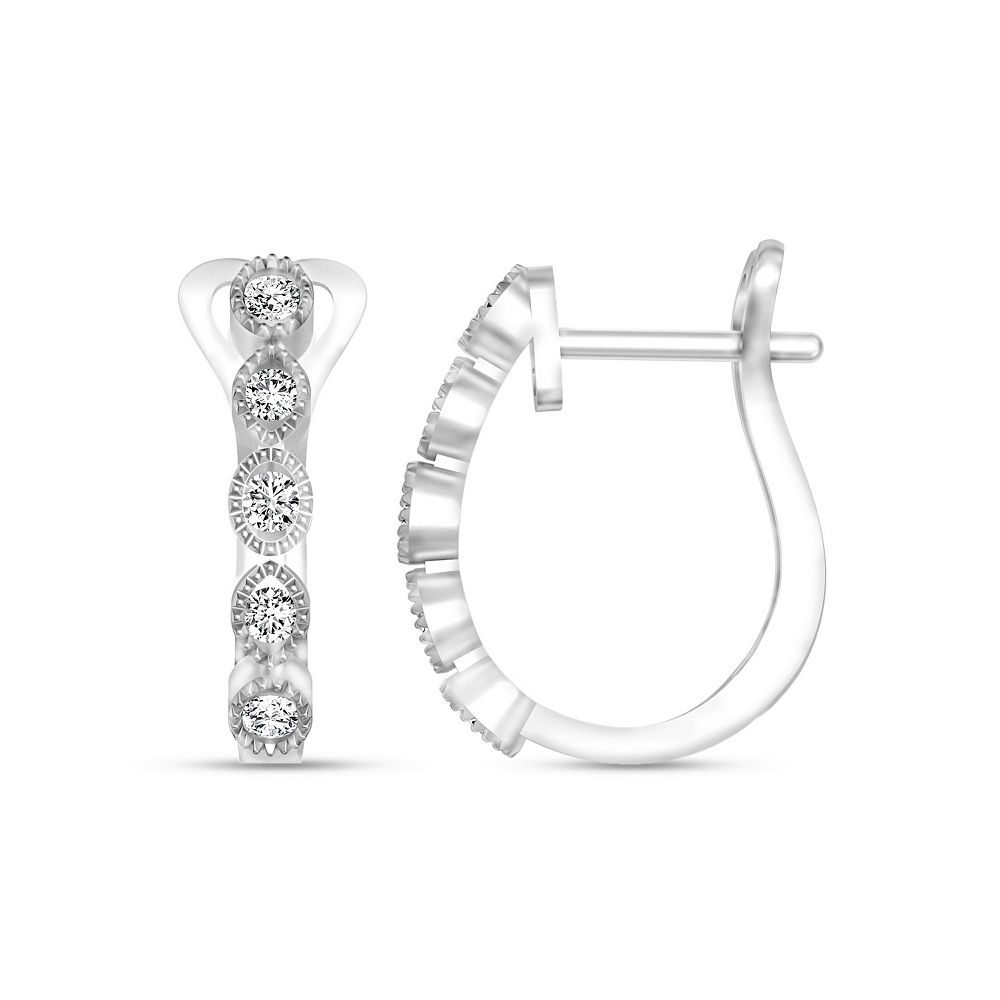 Diamaison 10k White Gold 1/4 Carat T.W. Diamond U-Hoop Earrings