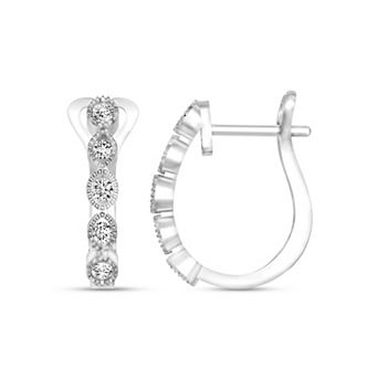 10k White Gold 1/4 Carat T.W. Diamond U-Hoop Earrings