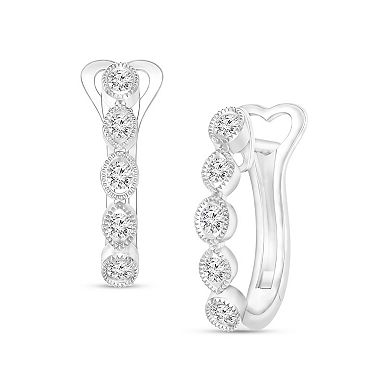 Diamaison 10k White Gold 1/4 Carat T.W. Diamond U-Hoop Earrings