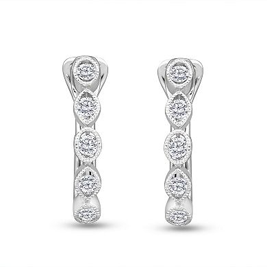 Diamaison 10k White Gold 1/4 Carat T.W. Diamond U-Hoop Earrings