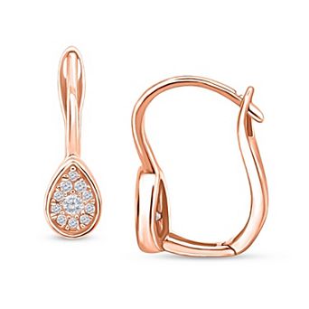 Diamaison 10k Rose Gold 1/8 Carat T.W. Diamond Teardrop Hoop Earrings