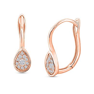 Diamaison 10k Rose Gold 1/8 Carat T.W. Diamond Teardrop Hoop Earrings