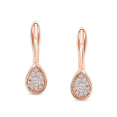 Diamaison 10k Rose Gold 1/8 Carat T.W. Diamond Teardrop Hoop Earrings