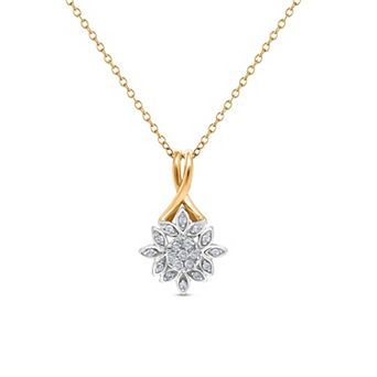 Diamaison Two Tone 10k Gold Diamond Accent Flower Pendant Necklace