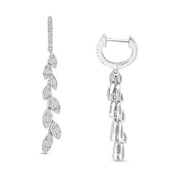 14k White Gold 1 Carat T.W. Diamond Linear Leaf Drop Earrings