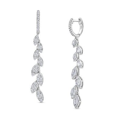 14k White Gold 1 Carat T.W. Diamond Linear Leaf Drop Earrings
