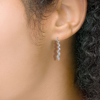 14k White Gold 1 Carat T.W. Diamond Linear Leaf Drop Earrings