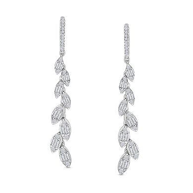 14k White Gold 1 Carat T.W. Diamond Linear Leaf Drop Earrings