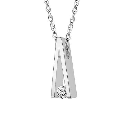 Diamaison 10k White Gold 1/10 Carat T.W. Diamond Pendant Necklace