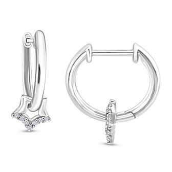 Sterling Silver Diamond Accent Star Hoop Earrings