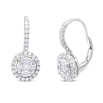 14k White Gold 3/4 Carat T.W. Diamond Halo Drop Earrings