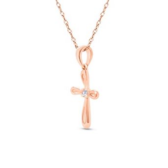 10k Rose Gold Diamond Accent Cross Pendant Necklace
